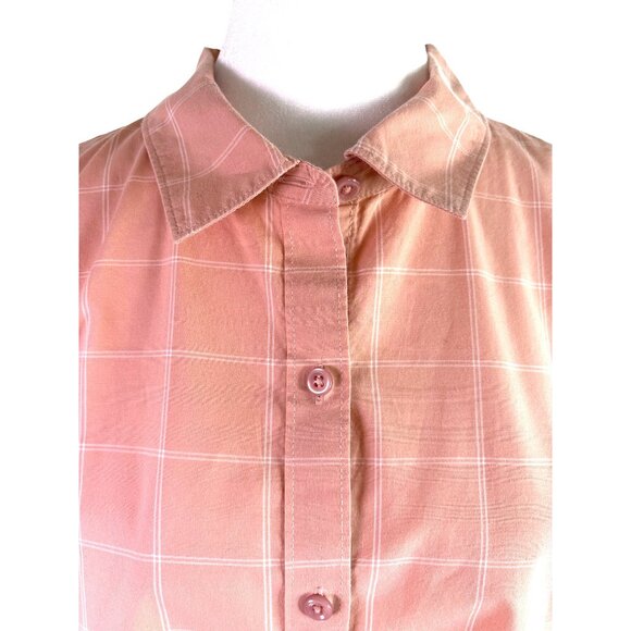 Garnet Hill Shirt Top Blouse Size 12 Window Pane Plaid Peach White EUC Organic C - Picture 6 of 8